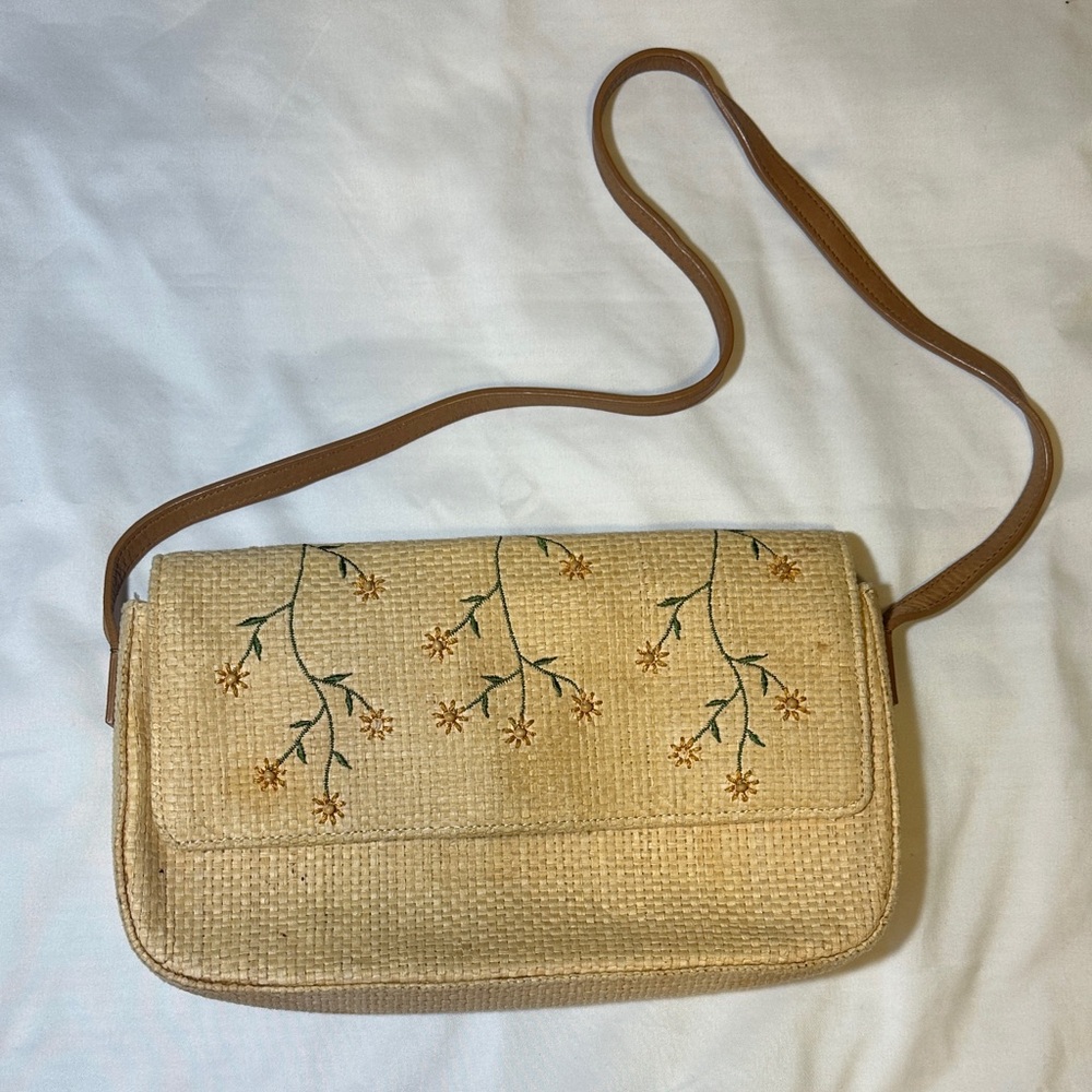 Fossil Tan and Brown Floral Shoulder Bag